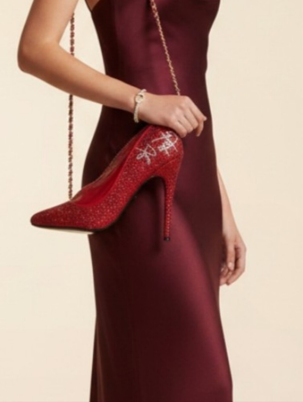 Aldo Stilletto Step Up Red Glitter With Love Shoe Crossbody - Picture 3 of 9
